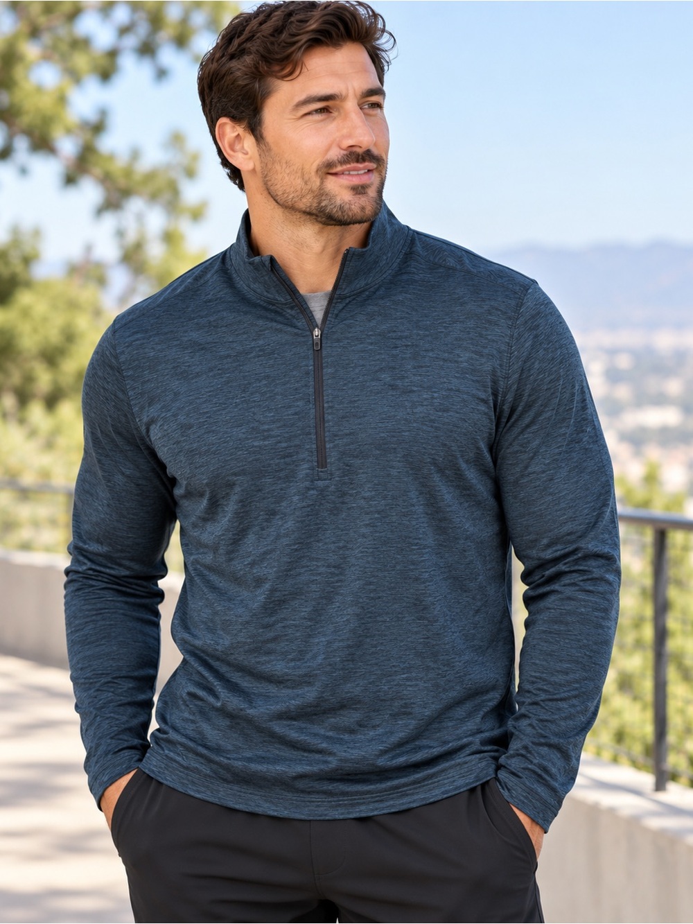 lululemon athletica Men's Teal/ Navy Marled Metal Vent Quarter-Zip Long Sleeve